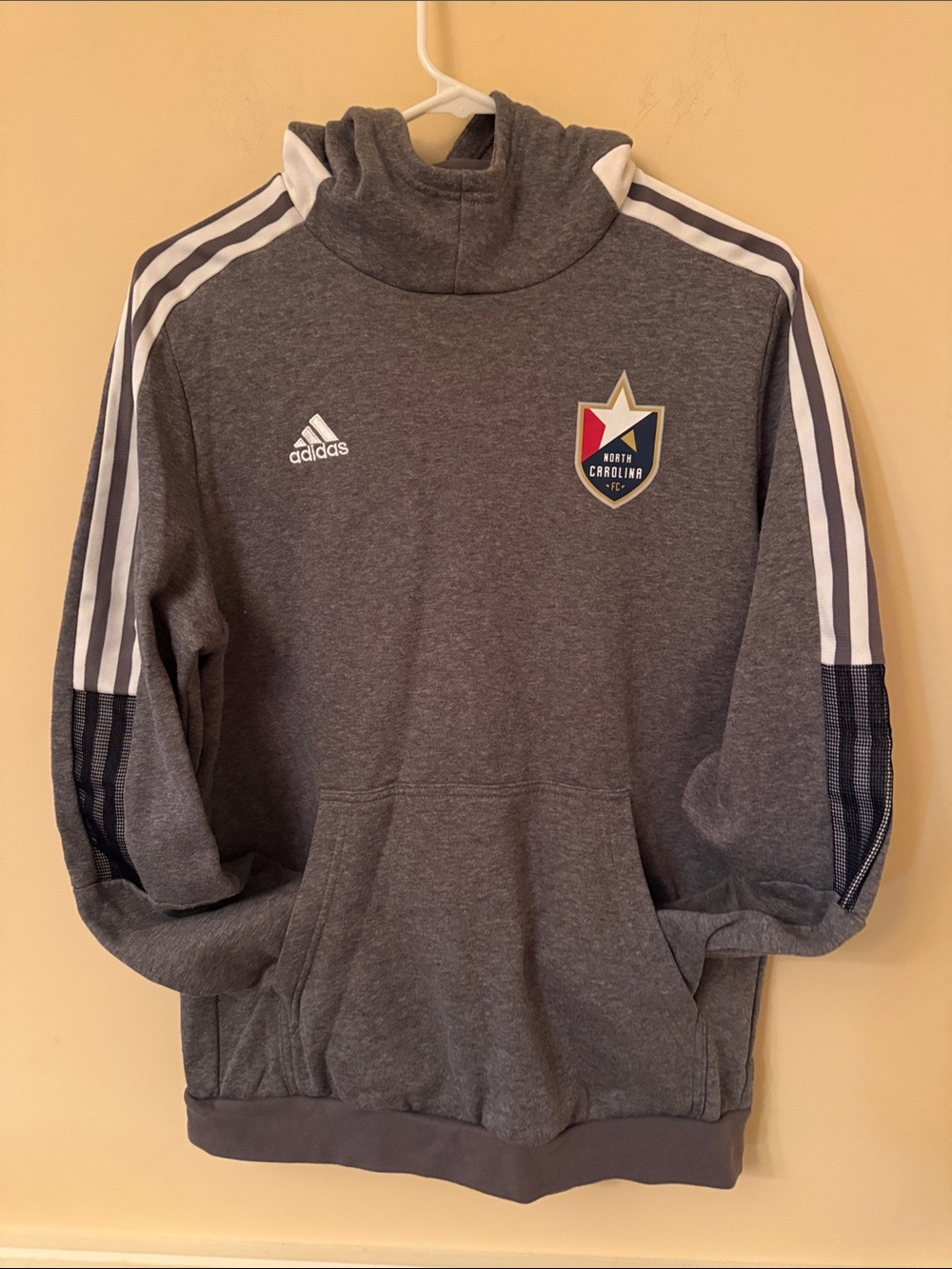 adidas Gray North Carolina FC Hooded Pullover with White Stripes